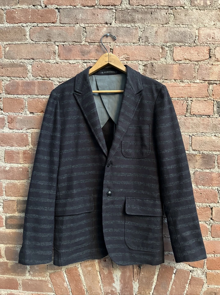 Steven Alan Men’s Unstructured Jacket Sz 36, Maroon/Gray Stripe Cotton/Wool - Image 3 of 4