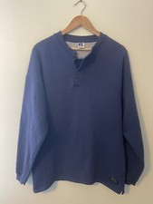 Vintage Russell Athletic Henley Sweatshirt Mens Size M Navy Blue Made In USA