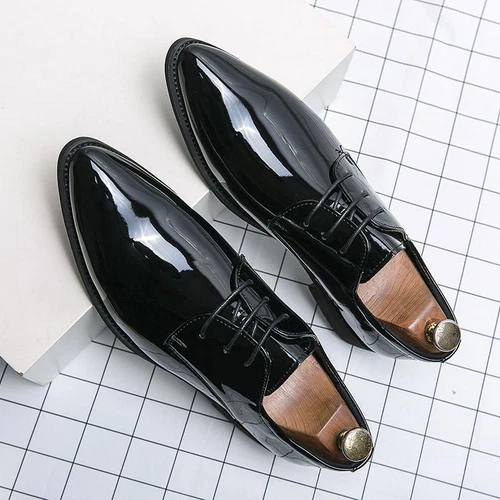 Herren Lackleder Elegant Formell Oxford Business Schuhe Spitz zulaufend Hochzeitsschuhe - Bild 3 von 19