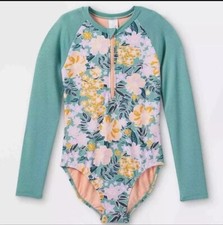 Cat Jack Girls Long Sleeve Zip-Front One Piece Rash Guard Multi XS 4/5 swim