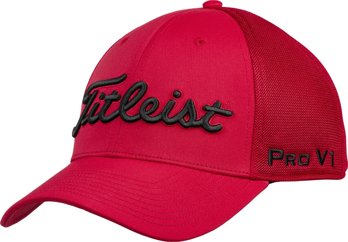 Titleist Tour Sport Mesh Fitted Golf Hat - Red small-medium