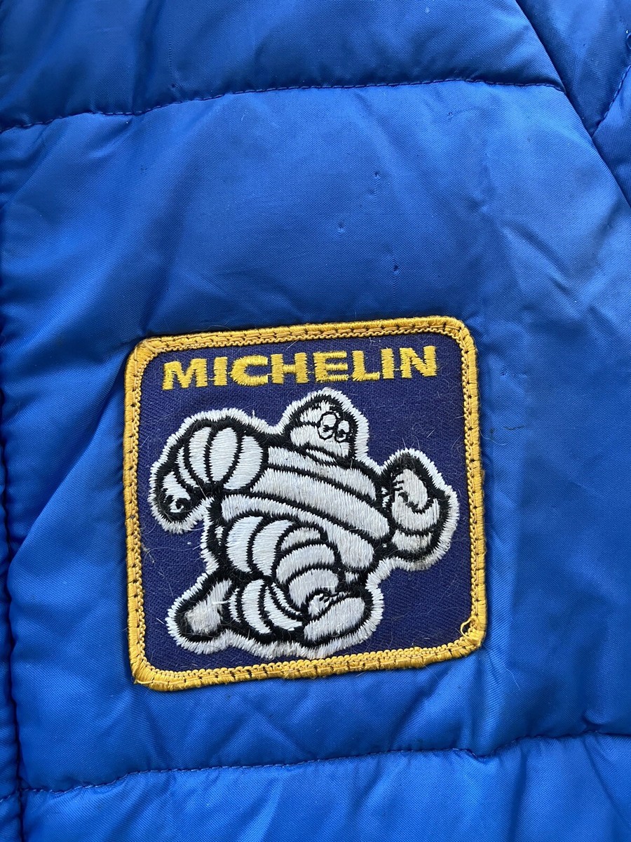 Vintage Michelin Man Puffer Jacket Mens Sm Blue Swingster Racing Snap  Button USA