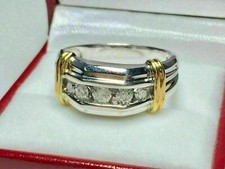 1.Ct Round Cut Simulated Diamond 5-Stone Mens Band Ring 925 Silver Gold Plated