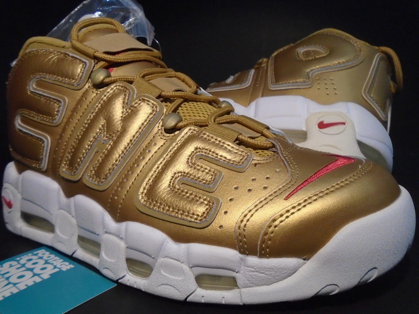 LOT NIKE AIR MORE UPTEMPO SUPREME SUPTEMPO MAX 1 MÉTALLISÉ OR BLANC ROUGE 10,5