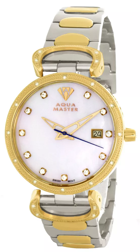 Aqua Master Womens Pearl Dial Two Tone Stainless Steel Bracelet