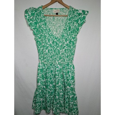 Universal Thread Womens Smocked V neck Dress Sz XS pockets Ruffles Sleeves kelly