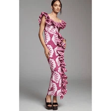 Anthropologie Sika KC Off the shoulder Ruffle Midi Dress Long Bodycone Purple 4