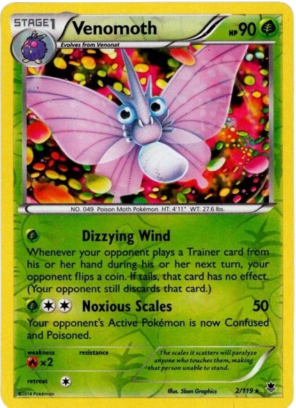 Pokemon Card - XY: Phantom Forces 2/119 - VENOMOTH (reverse holo) - NM/Mint