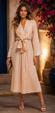 River Island Midi Maxi Dress 16 Peach Gold Glitter Long Sleeve Midaxi Evening