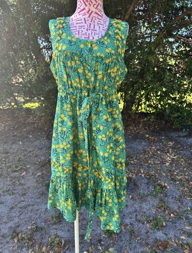 Anna Sui White Label Embroidered Silk Floral Lemon Sleeveless Shift Dress Size 6