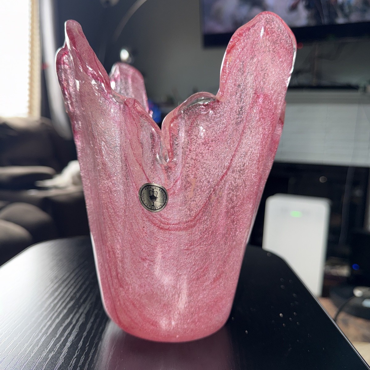 Japanese Iwata Glass Pink Art Glass Flower Vase Crystal - Vintage
