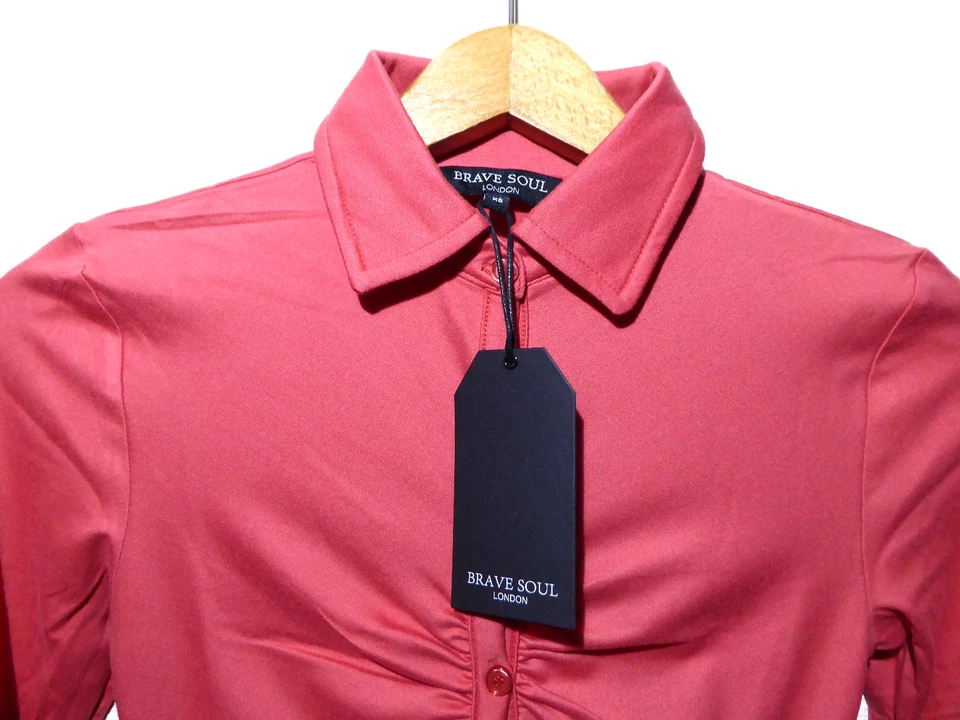 Brave Soul Bodysuit Blouse Shirt Ruched Front Long Sleeve Rose XS S M L - Image 2 of 4