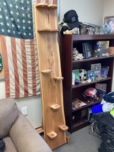 Handmade Man-Cave Live-Edge Fishing Rod or Pool Cue Rack Holds 5 Removable Base