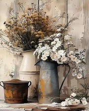 MBNTJHT Flowers Paint by Numbers Kit for Adults Beginners,Floral in Tin Cans ...