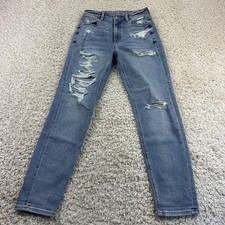 American Eagle Mom Jeans Womens Size 0 Regular Distressed Blue