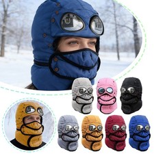 Winter Thermal Trapper Hat w/Glasses Winter Cycling Windproof Ski Mask Cap