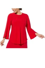 Antthony Women's Studio Stretch Knit Tulip-Sleeve Top Red