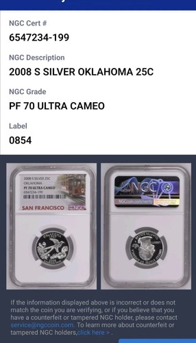 2008 S, OKLAHOMA , state silver Quarter, NGC, PF70, Ultra Cameo - Picture 5 of 5
