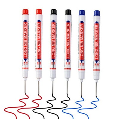 6pcs Long Head Marker Pens Multi-Purpose Deep Hole Red, Black, Blue 