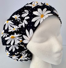 Floral on Black Print Size Large Medical Bouffant Scrub Cap Surgery Hat