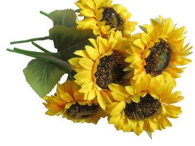 MARKENLOS 5 SONNENBLUMEN 35cm Köpfe 12cm Schmuck Geschenk Strauß Ambiente Wohnkultur Deko