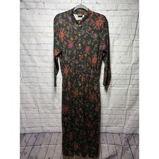 Eddie Bauer VTG Dark Floral Button Front Maxi Dress Sz M Cottagecore