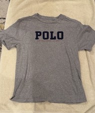 Polo Ralph Lauren Boys Youth Large 14-16 Lt. Grey Spell Out T-Shirt Vintage