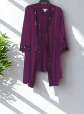 Catherines 16WP Petite Plus Size Plum Embellished Open Front Top