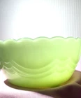 Fire King Jadeite 3 Footed Bulb Bowl 5 1/4" Scalloped Rim Vintage Mid Century
