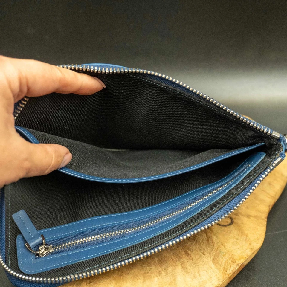 Credit Suisse Cartera de Viaje Cuero Clutch Cartera de Viaje Azul - Imagen 3 de 4