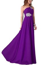 NEW Beauty-Emily Halter One Shoulder Evening Sequins Chiffon Party Dress Purple