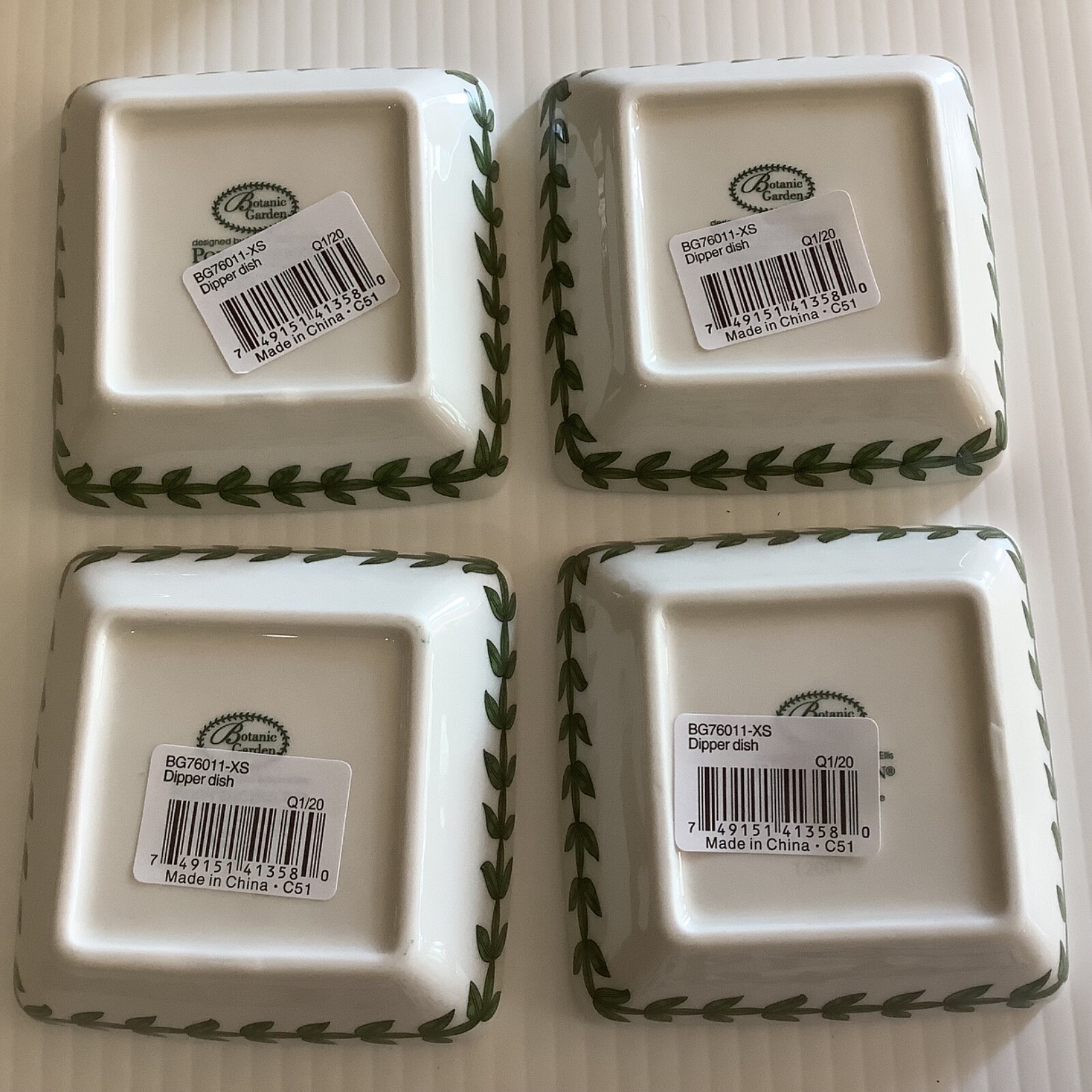 Portmeirion BOTANIC GARDEN Dipper Dish SET 4 Sauce Bowls SQUARE PLATES +Box/Tags