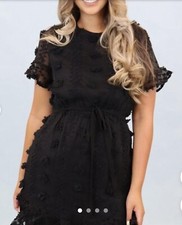 &merci Boutique Brand Little Black Dress LBD  Short Sleeve Polka Dot Detail Sz S