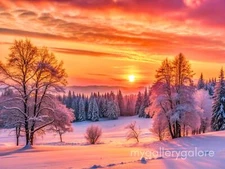 SNOW SUNSET DIGITAL IMAGE Postcard Wallpaper Background Desktop Digital AI Art