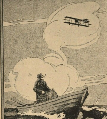 Time Works Wonders Old Man Sea Boat Biplane Airplane Vintage Postcard
