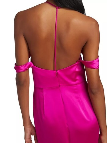 $395 Vera Wang Bride  Muriel Satin Open-Back Gown Dress Pink/ Fuchsia Size 4 - Picture 7 of 16