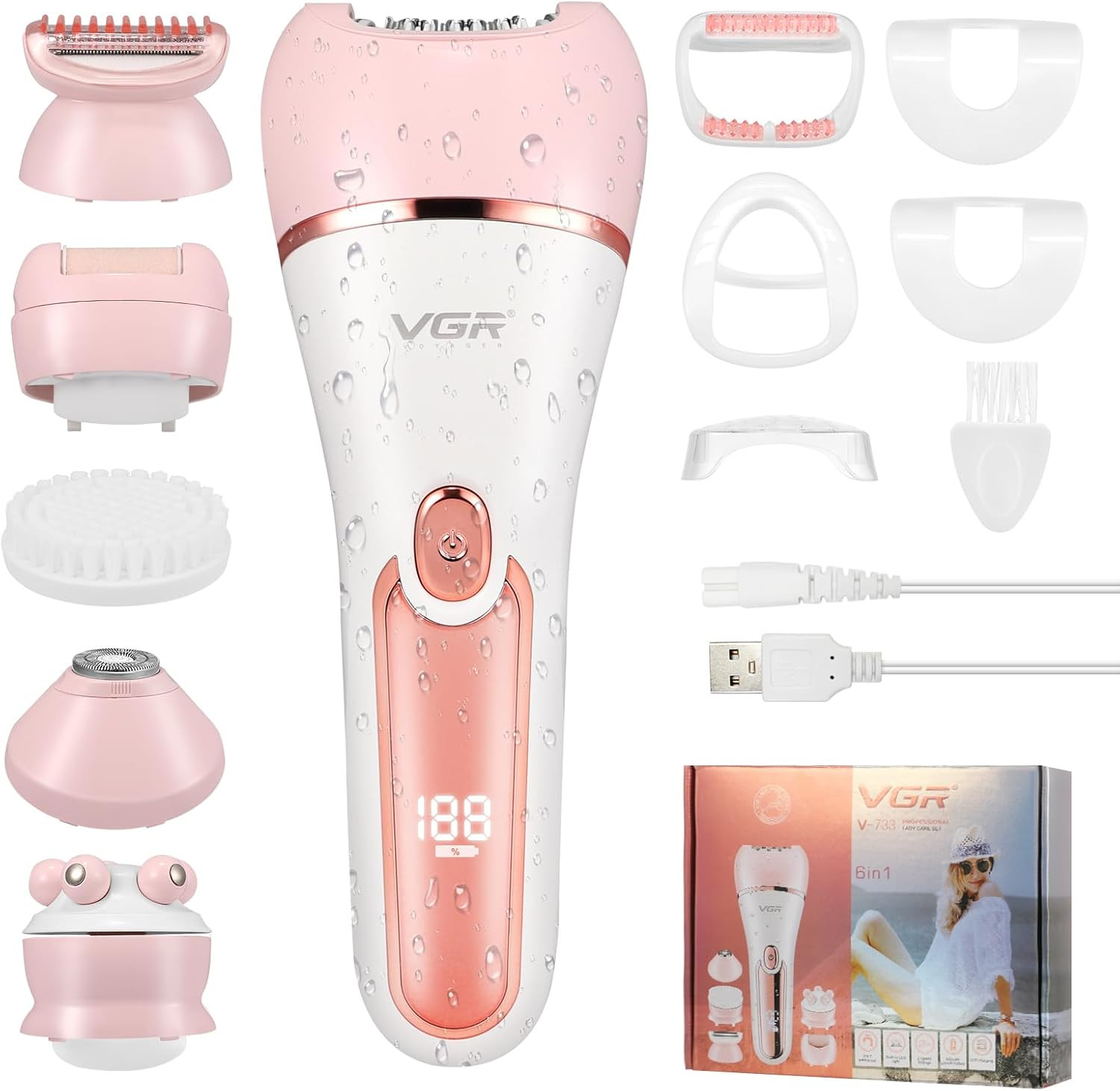 Kit Bellezza Donna 6 in 1: Epilatore, Rasoio e Massaggio Viso LED