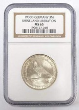 1930 D Germany 3 Mark Rhineland Liberation NGC MS 65