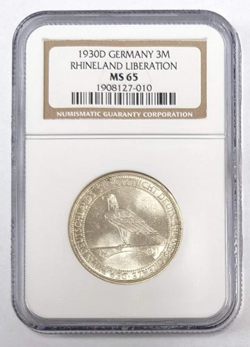 1930 D Germany 3 Mark Rhineland Liberation NGC MS 65