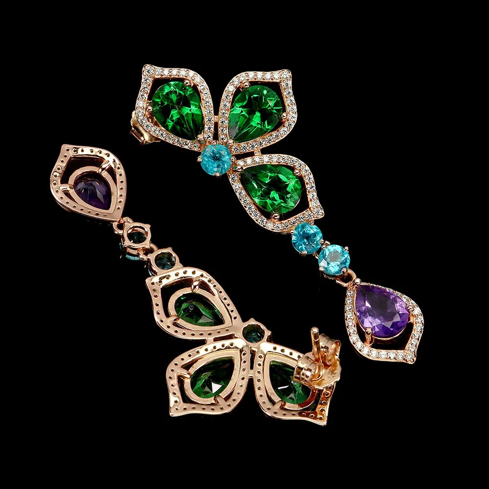 Pendientes de plata de ley 925 topacio verde pera 8x6 mm topacio azul paraiba piedras preciosas Foto 3 de 4