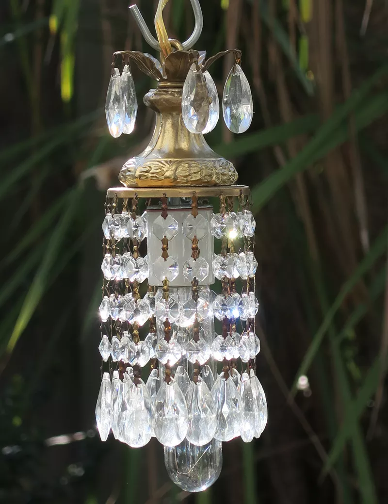 mini baby small SWAG lamp Chandelier Crystal prism spelter Tole