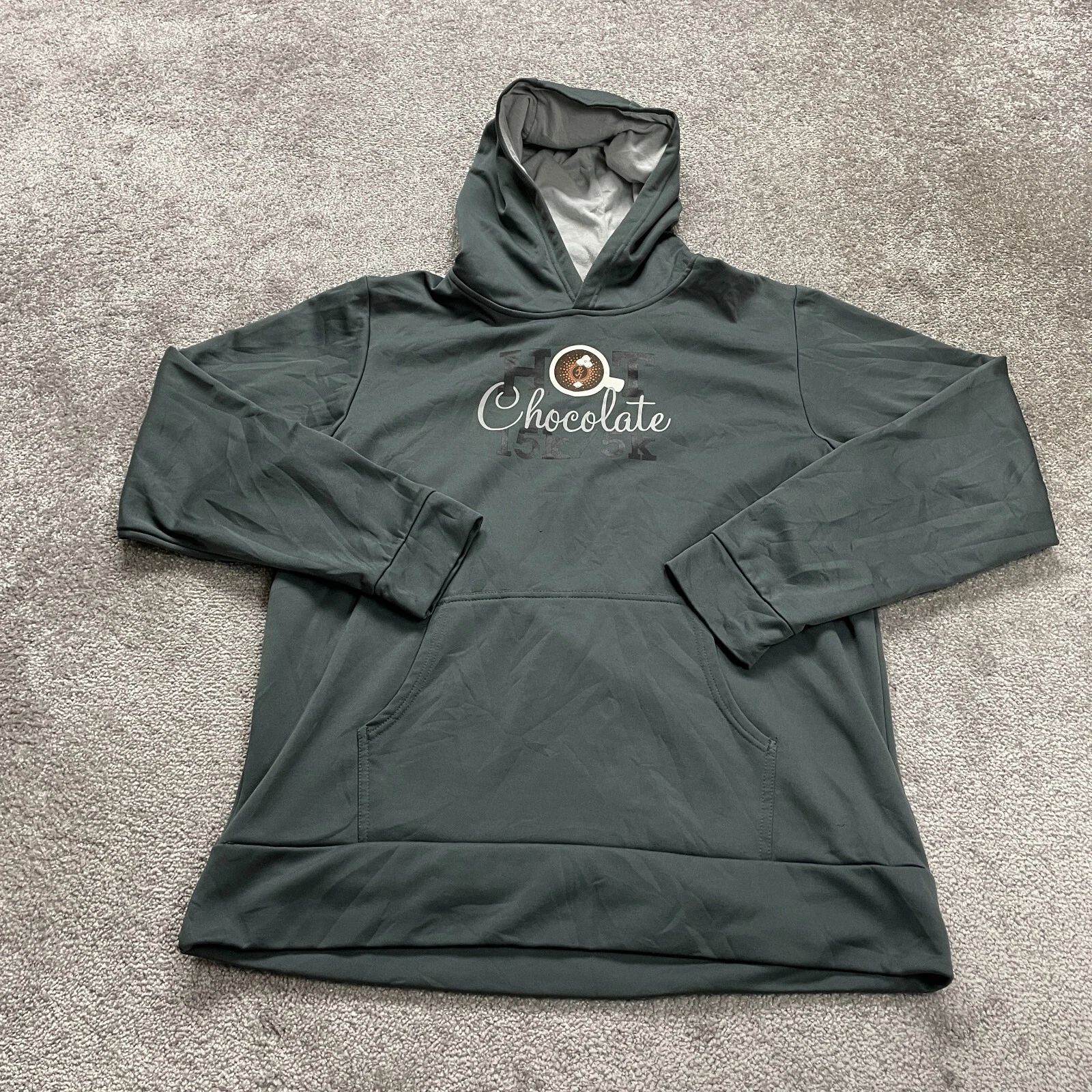 Chocolate Pullover Hoodie Sweatshirt Womens Large Gray Graphic Fleece Running