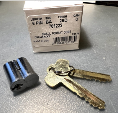Kaba Ilco 6-Pin Interchangeable Core Keyway SFIC 44 Satin Chrome NO CONTROL KEY