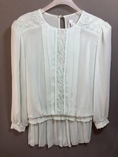 Vintage Frejani Womens 14 Skirt Blouse Set Delicate Pleated Lace Accordion Sheer