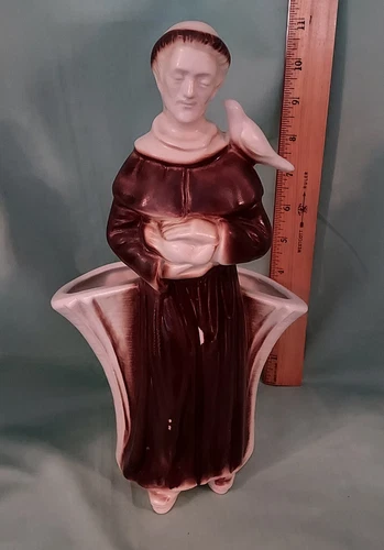 Vtg USA Pottery St. Francis Of Assisi/Monk With Doves Planter/Vase 284-D