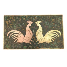 Vtg 1960's Los Castillo, Mexico Brass Copper Malachite Wood Cigar Cigarette Box