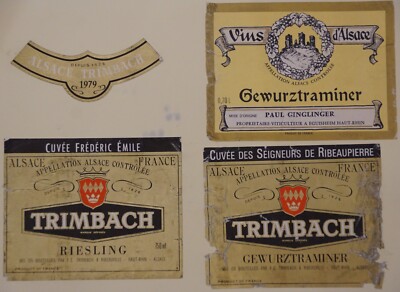 3 old wine labels Alsace Riesling 1979 Trimbach + Gewurztraminer