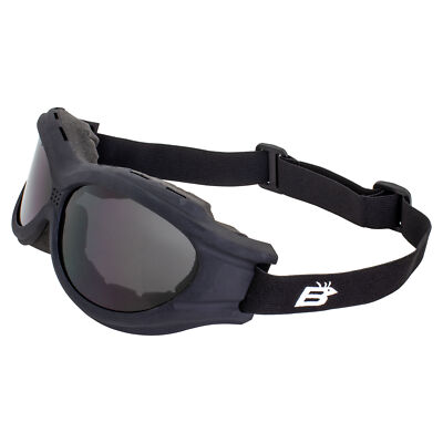 Birdz Buzzard Large Padded Motorcycle Riding Goggles Smoke Lens Fit Over Glasses