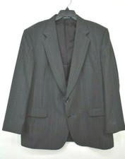 Town Craft Mens Black Notch Lapel Pinstriped Wool Sport Coat Suit Blazer 48R