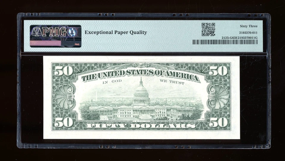 DBR 1988 $50 FRN Chicago Fr. 2123-G PMG 63 EPQ Serial G09924311A - Image 2 of 2